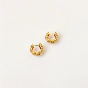 Beaded Gold Huggies Hoops - Paris